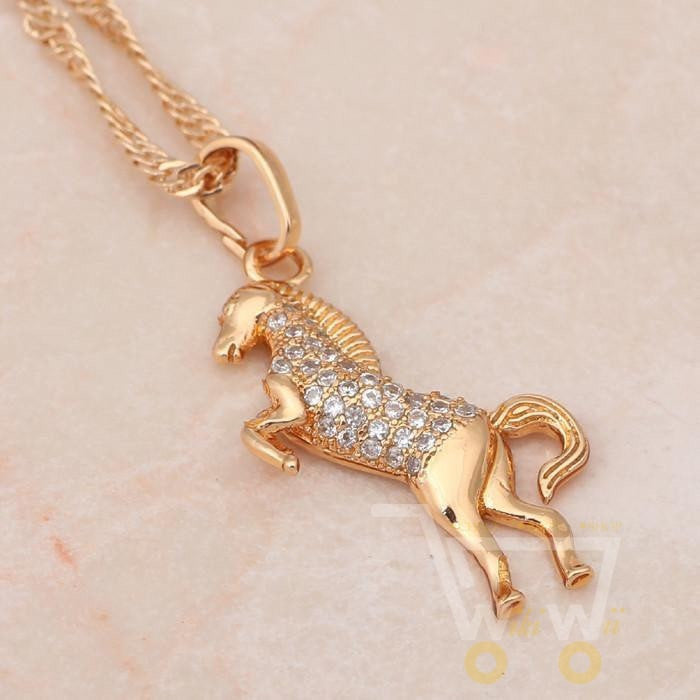 18k gold plated White crystal zirconia Horse necklaces - WikiWii