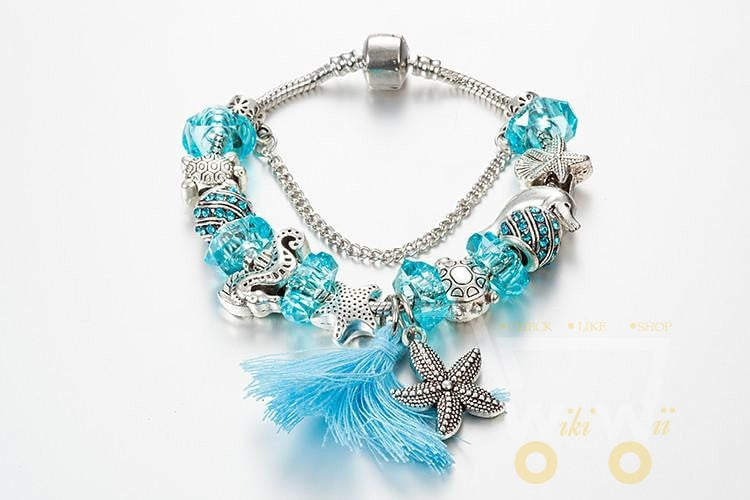 Blue Beads Bracelet Starfish / Sea Turtle / Dolphin / Sea Horse - WikiWii