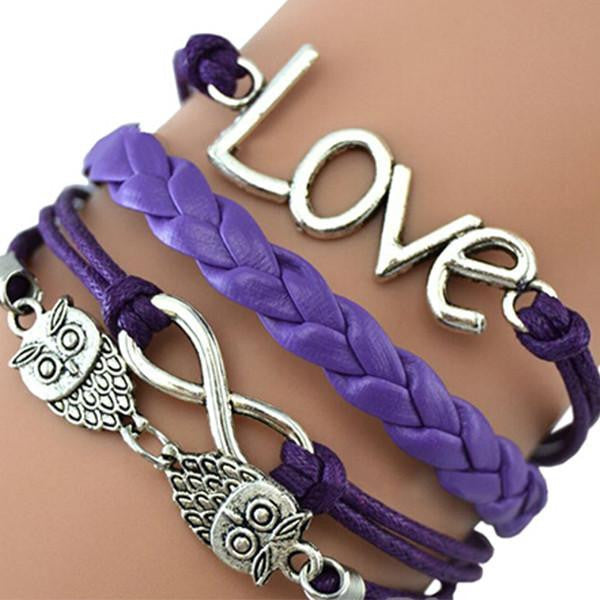 Infinity Anchor Rudder leather love owl charm handmade bracelet - WikiWii