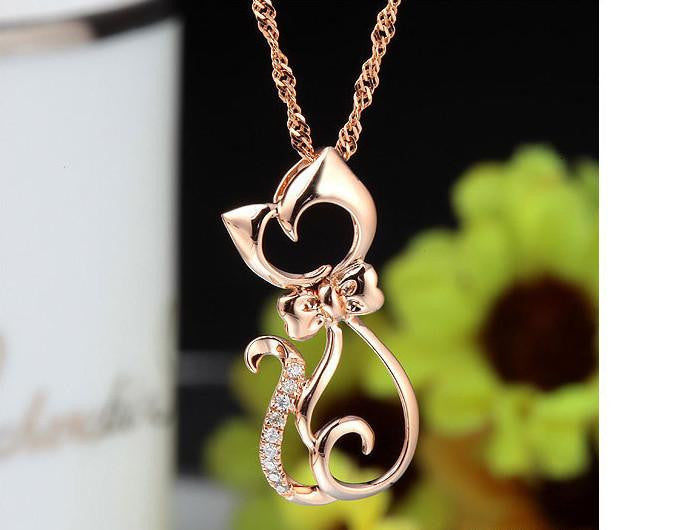 Rose Gold Plated Cute Cat Necklace - WikiWii