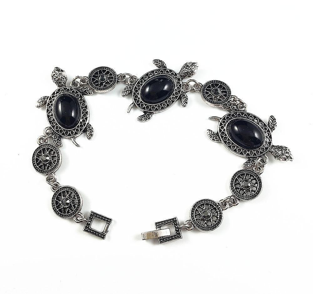 Silver Plated Black Turtle Turquoise Crystal Set - WikiWii