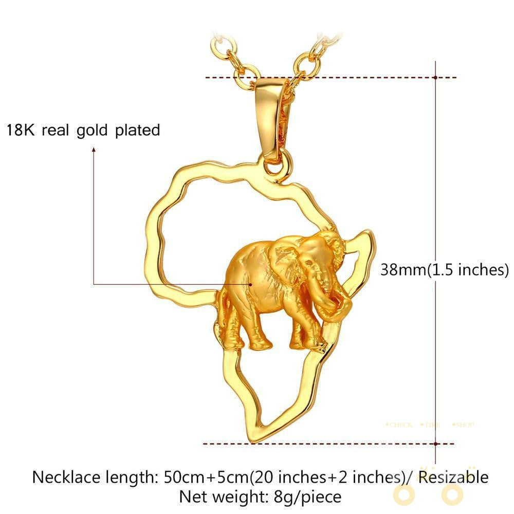 18k Gold Plated African Map Elephant Necklace - WikiWii