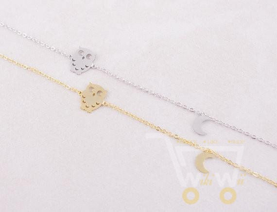 18 k Gold / Silver Night Owl Bracelet Moon Bracelet - WikiWii