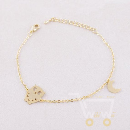 18 k Gold / Silver Night Owl Bracelet Moon Bracelet - WikiWii