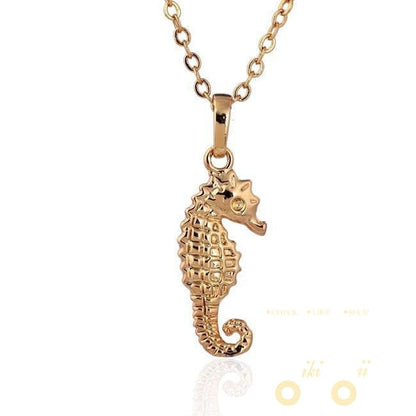 18K Yellow Gold Plated Sea Horse Necklace - WikiWii