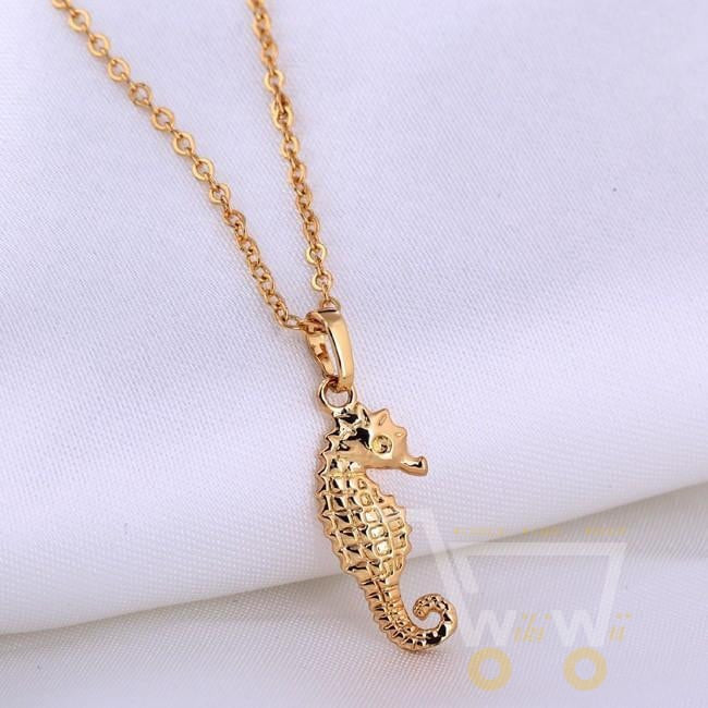 18K Yellow Gold Plated Sea Horse Necklace - WikiWii