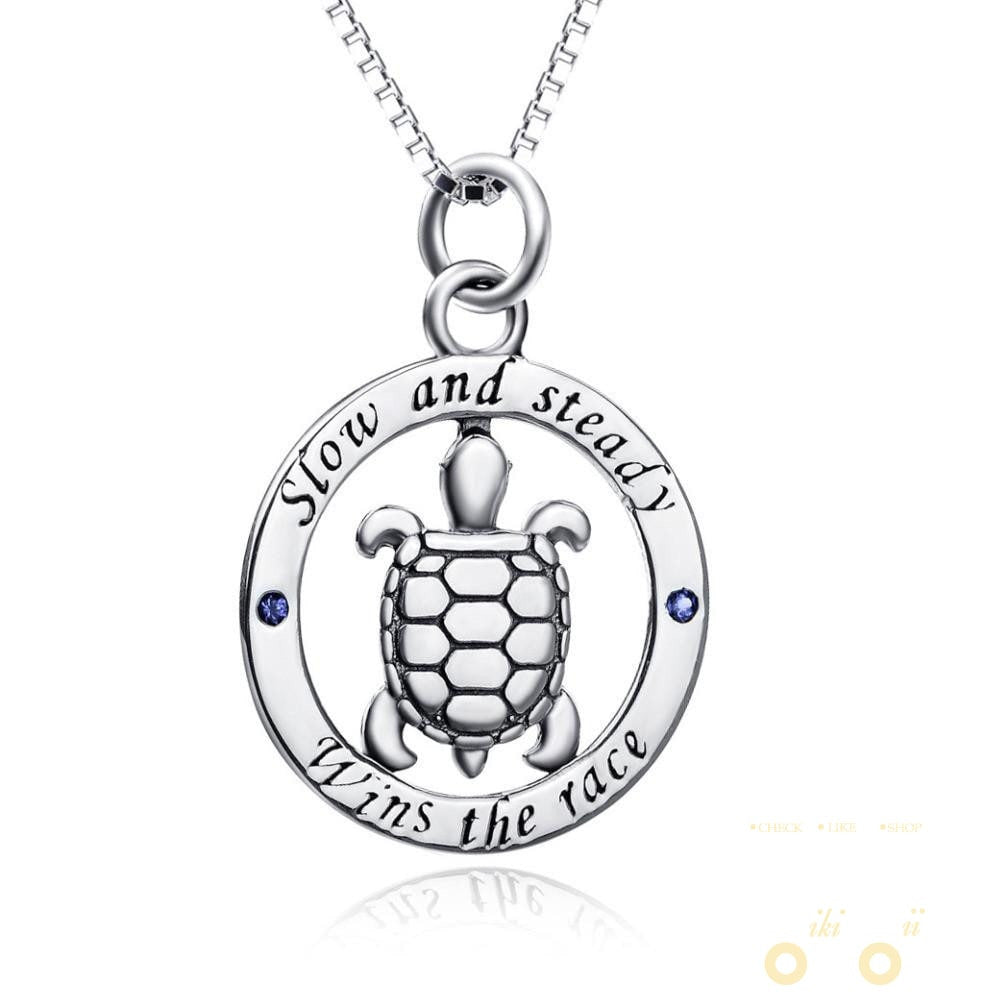 925 Sterling Silver Turtle and Circle Necklace - WikiWii