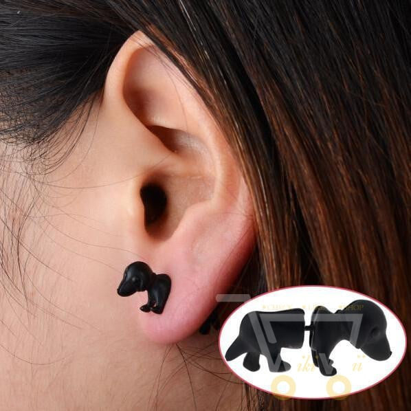 3D Puppy Dog , Black Jewelry Stud Earrings - WikiWii