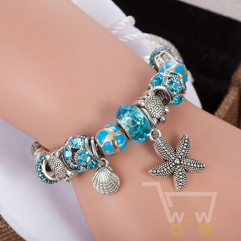 Antique Silver Starfish /Turtle Charms Bracelet - WikiWii