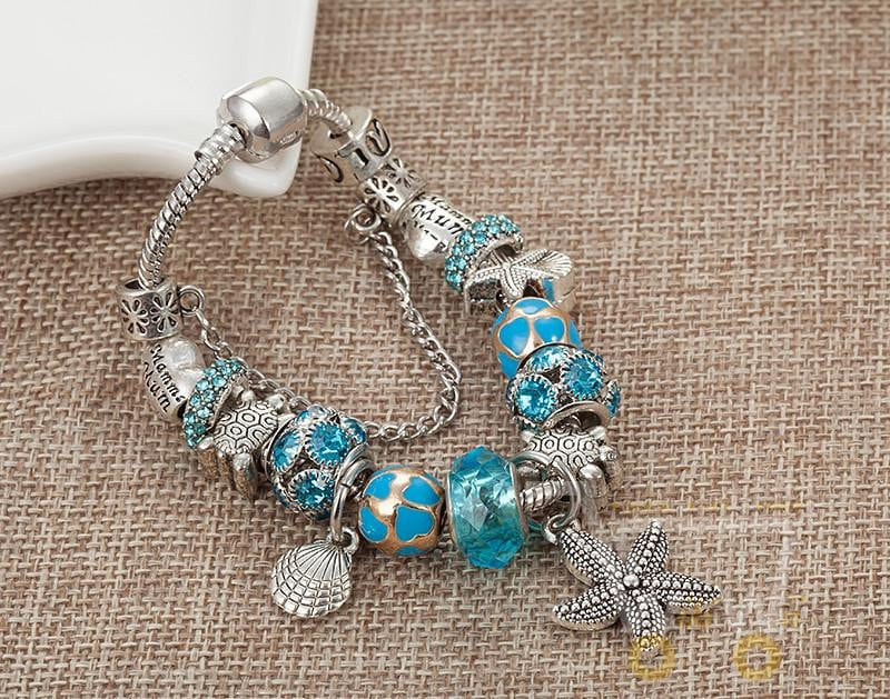 Antique Silver Starfish /Turtle Charms Bracelet - WikiWii