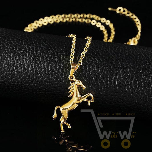 18k gold plated horse pendant necklace - WikiWii