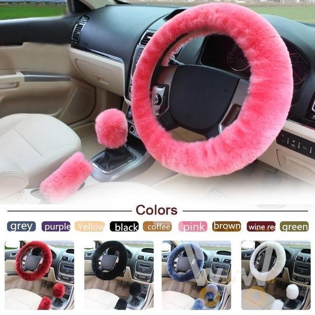 3pcs/1set Fur Steering-Wheel Cover - WikiWii