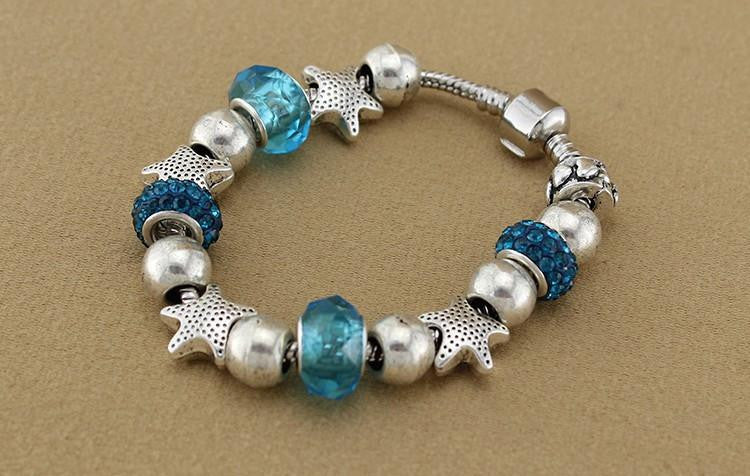 925 Sterling Silver Jewelry Blue Glass Bracelets - WikiWii