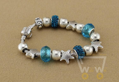 925 Sterling Silver Jewelry Blue Glass Bracelets - WikiWii