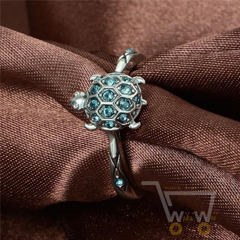 925 Silver Blue Stone Turtle Ring - WikiWii