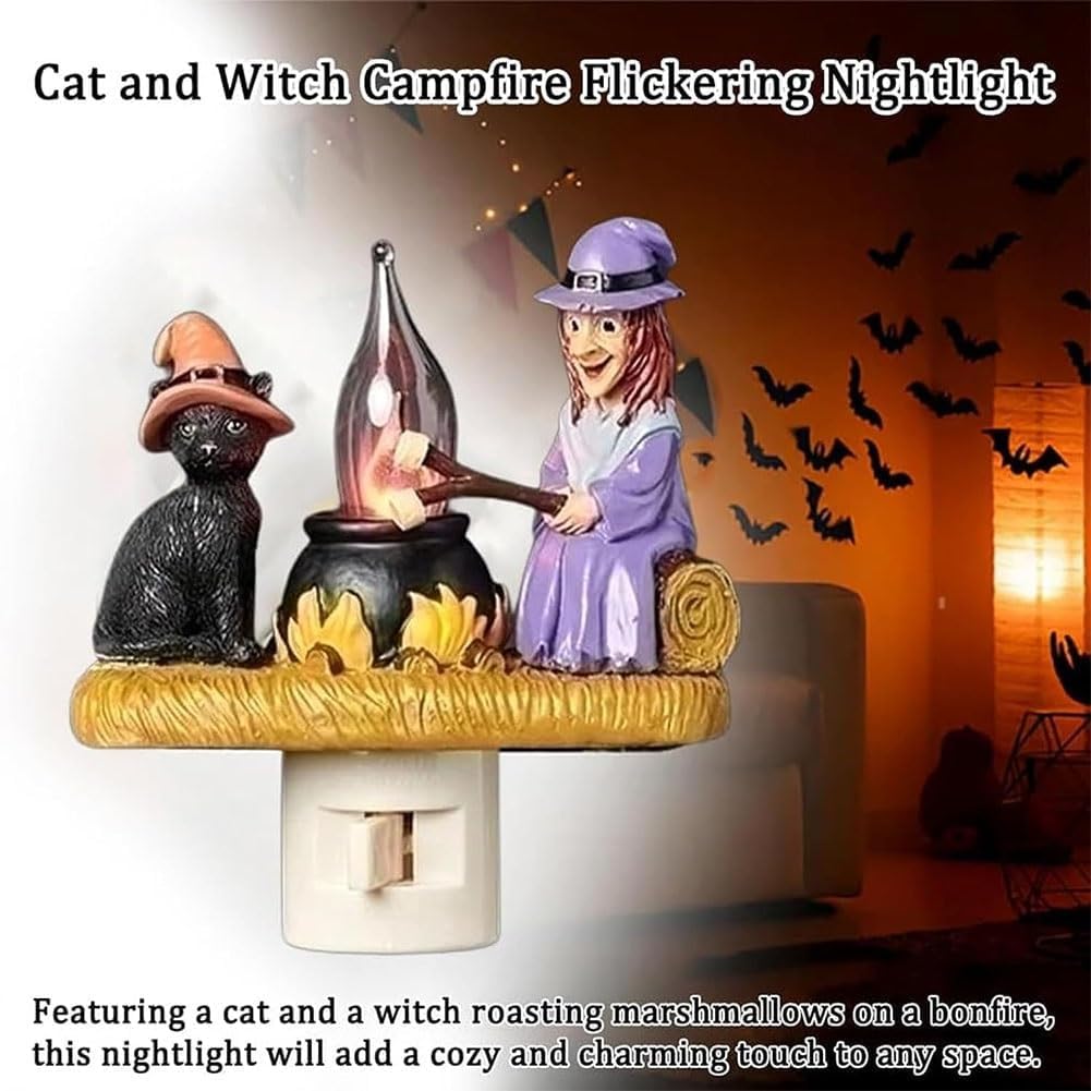 🔥 On Sale-2024 Cat and Witch Campfire Flickering Nightlight