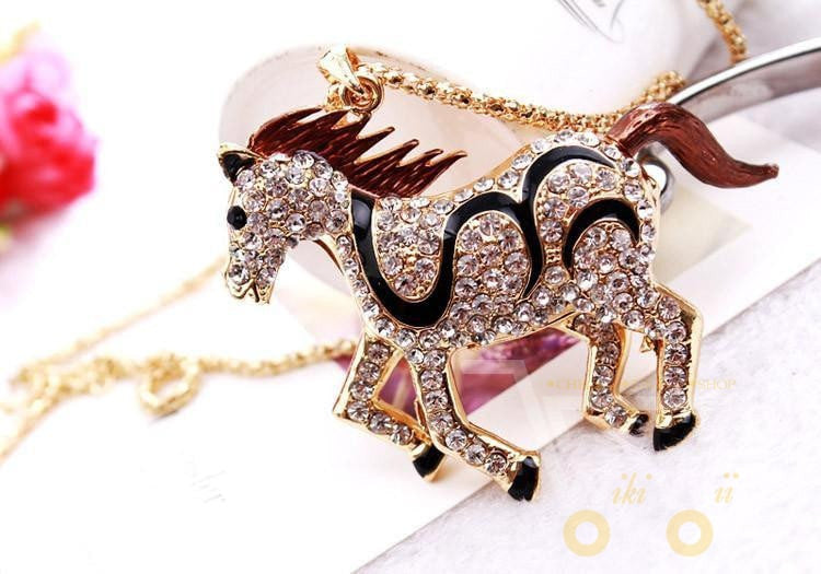 18K Gold Plated Necklace Horse - WikiWii