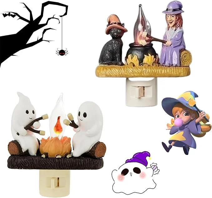 🔥 On Sale-2024 Cat and Witch Campfire Flickering Nightlight