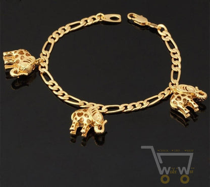 18K Gold Plated Link Chain Lovely Elephant Bracelet - WikiWii