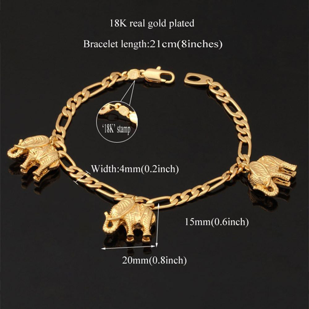 18K Gold Plated Link Chain Lovely Elephant Bracelet - WikiWii