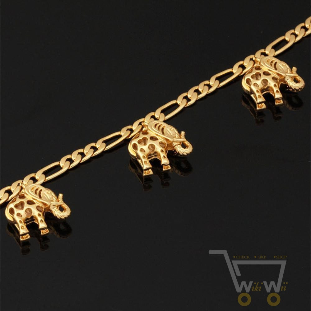 18K Gold Plated Link Chain Lovely Elephant Bracelet - WikiWii