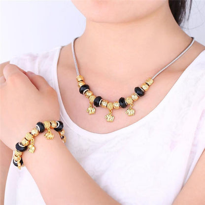 18K Gold Plated Bohemia Elephant Necklace Bracelet set - WikiWii