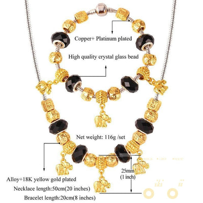 18K Gold Plated Bohemia Elephant Necklace Bracelet set - WikiWii