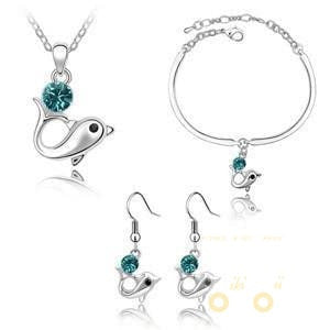 18 kg white Gold crystal Jewelry Set Dolphin necklace, earrings & Bracelet - WikiWii