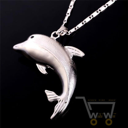 18K Gold/Platinum Plated Dolphin Necklace - WikiWii