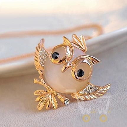 18k Gold plated New Trendy Owl Long Necklace - WikiWii