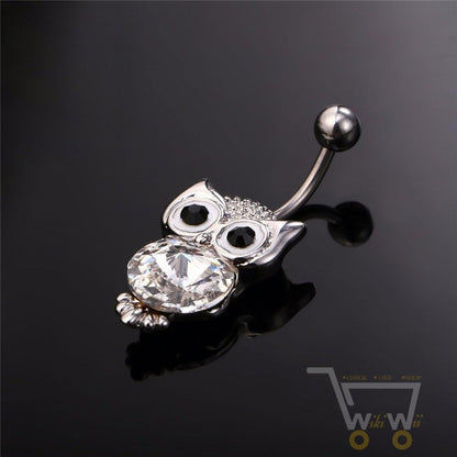 18K Gold Plated / Platinum Plated Owl Belly Button Ring - WikiWii