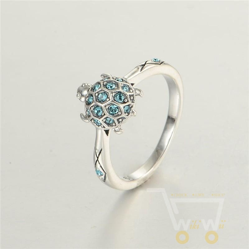 925 Silver Blue Stone Turtle Ring - WikiWii