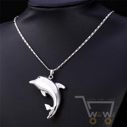 18K Gold/Platinum Plated Dolphin Necklace - WikiWii