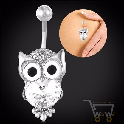 18K Gold Plated / Platinum Plated Owl Belly Button Ring - WikiWii