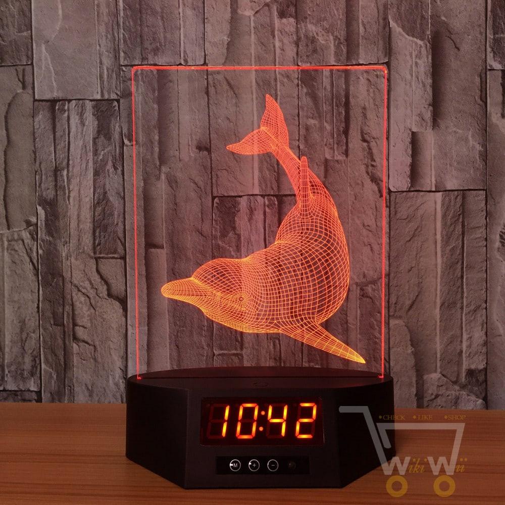 Acrylic Dolphin lamp with clock - WikiWii