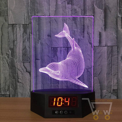 Acrylic Dolphin lamp with clock - WikiWii