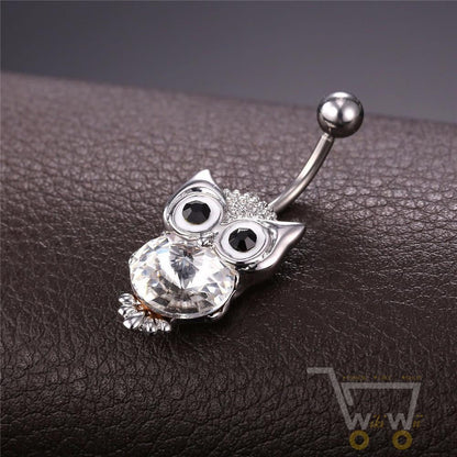 18K Gold Plated / Platinum Plated Owl Belly Button Ring - WikiWii