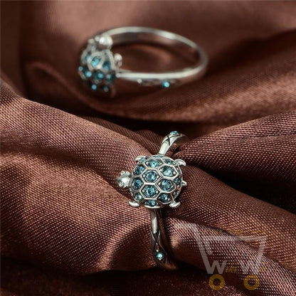 925 Silver Blue Stone Turtle Ring - WikiWii