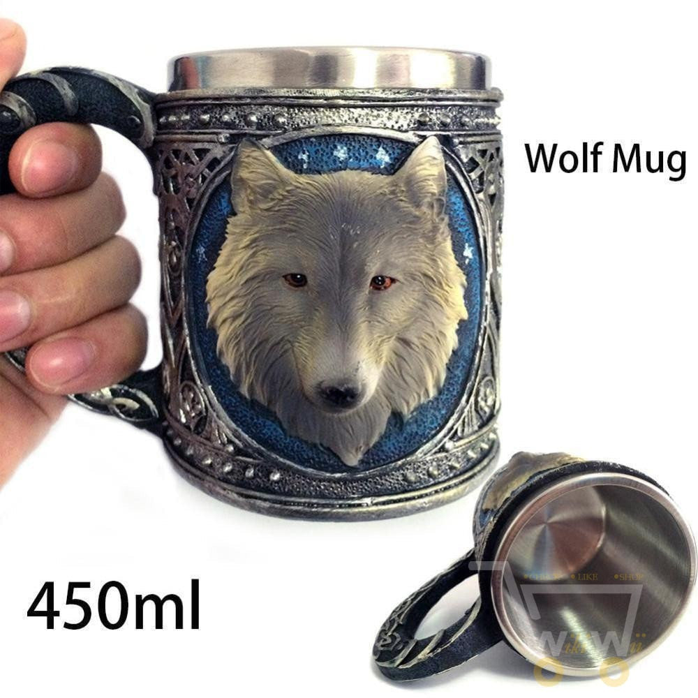 3D Stainless Steel Wolf Mug - WikiWii