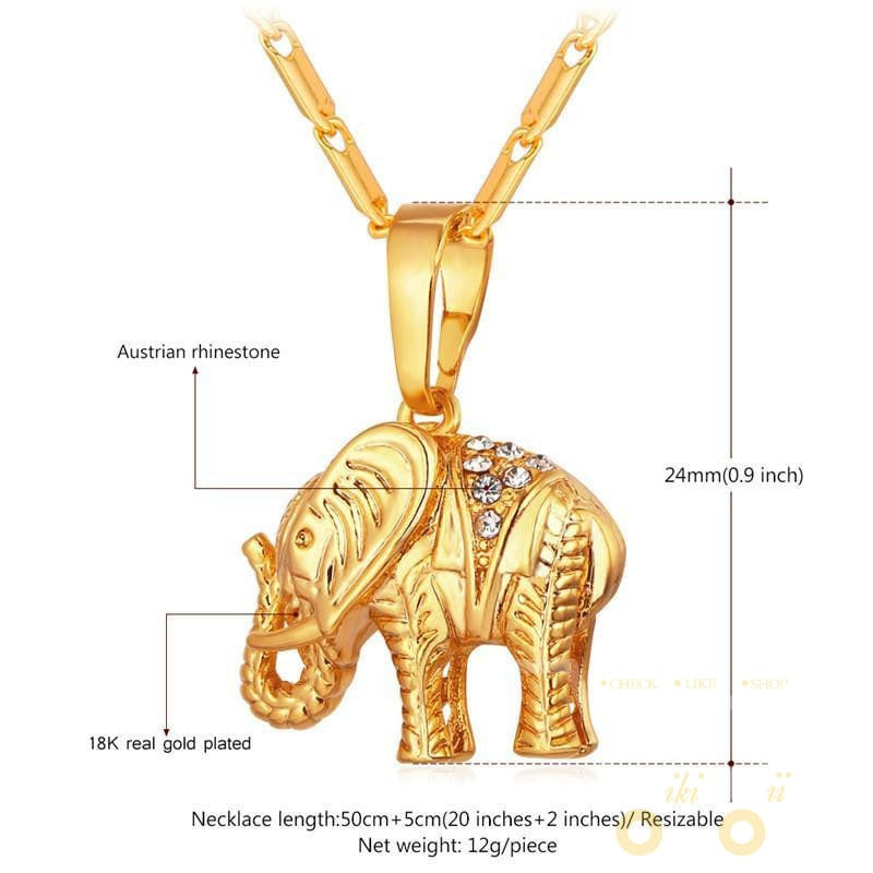 18K Gold/Platinum Plated Elephant Crystal Necklace - WikiWii