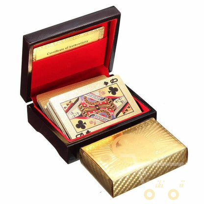 24K Gold Plated Playing Card With Wooden Box - WikiWii