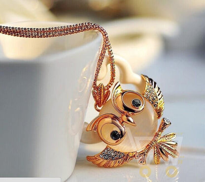 18k Gold plated New Trendy Owl Long Necklace - WikiWii