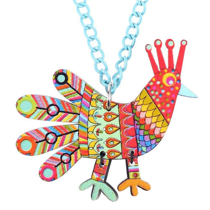 Acrylic Pattern Chicken Necklace - WikiWii