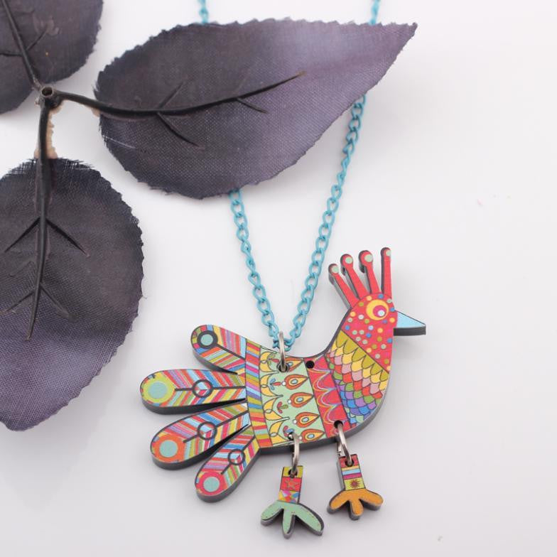 Acrylic Pattern Chicken Necklace - WikiWii