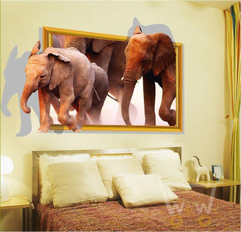 3D Running Elephant Wall Sticker - WikiWii