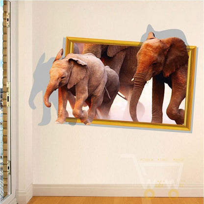 3D Running Elephant Wall Sticker - WikiWii