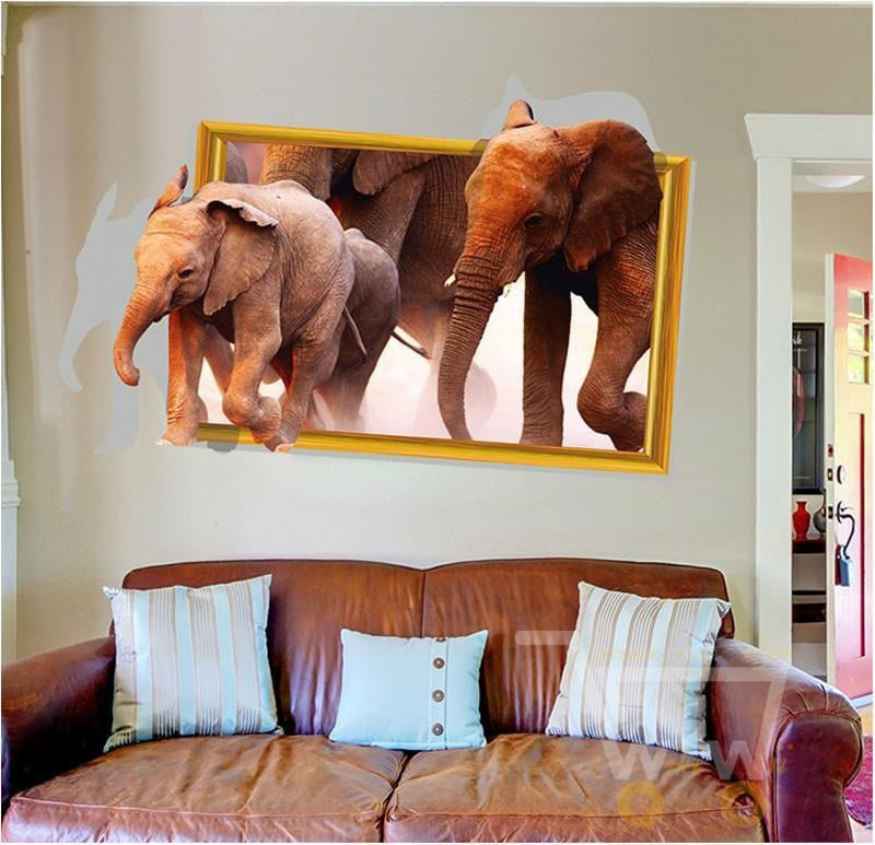 3D Running Elephant Wall Sticker - WikiWii