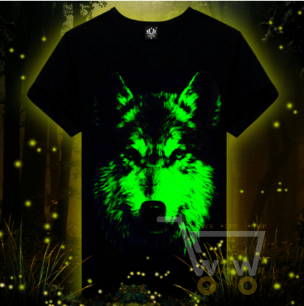 3D Glow in the Dark Wolf Printed T-Shirt - WikiWii