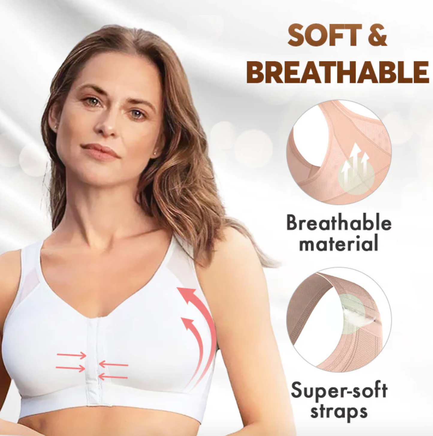 Cozy SENIORS BRA® WOMEN'S 18-HOUR FRONT CLOSURE WIRELESS BACK SUPPORT POSTURE FULL COVERAGE BRA