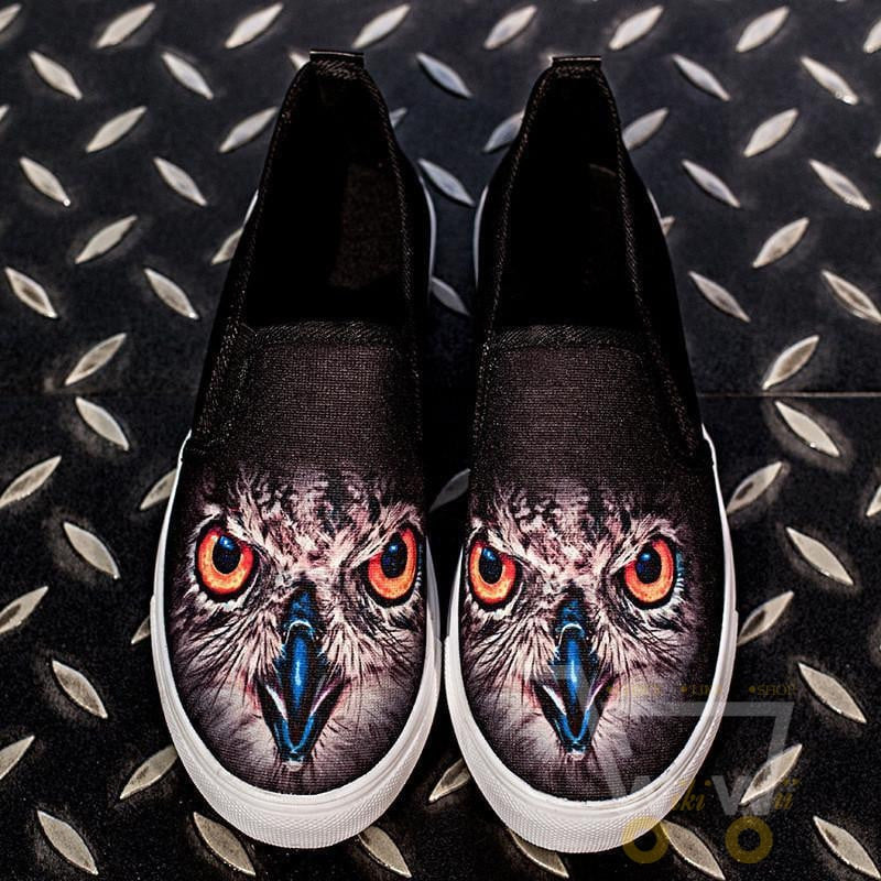 3D Owl printing shoes Casual Flat shoes 2 color Black / White - WikiWii